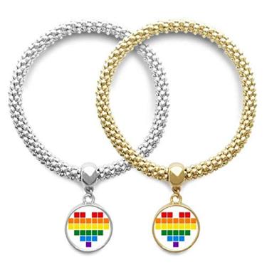 Imagem de DIYthinker Arco-íris Gay Lésbica Pequena Caixa Coração LGBT Lover Pulseira Bracelete Pingente Joia Corrente para Casal Presente