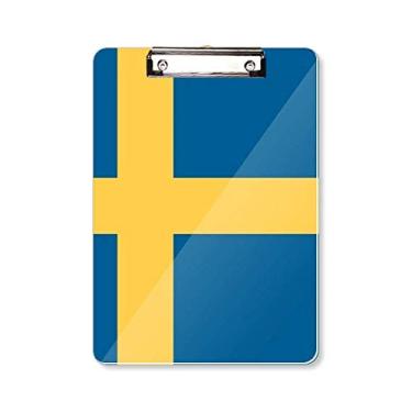 Imagem de Placa de suporte com a bandeira nacional da Suécia, país da Europa, pasta, bloco de notas A4