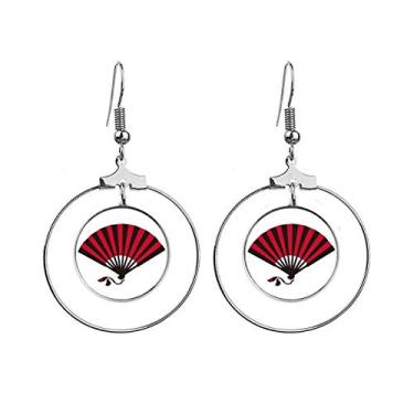 Imagem de Brincos modernos com pingente de argola e argola para presente com ventilador vermelho japonês preto
