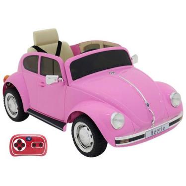 Imagem de Carro Elétrico Infantil Rosa Volkswagen Beetle - Bel Fix 12V Com Contr