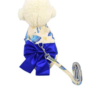 Imagem de Yu-Xiang – Vestido para cachorro Sakura Arnês de cerejeira com flores para animais de estimação e quimono japonês, fantasia para festa de festival e saia de HalloweenYu-Xiang M azul