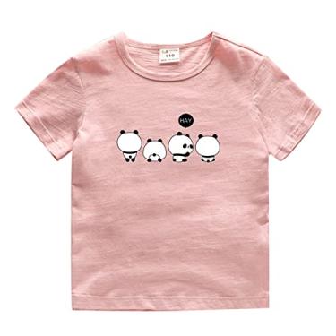 Imagem de Camisetas infantis para meninos e meninas verão manga curta com estampa de panda desenhos animados tops outwear moda bonita camisas e tops para meninas (rosa, 4-5 anos)