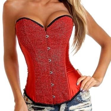 Imagem de Corset Corpete Corselet Espartilho Modela Cintura Brilhante Vermelho M61