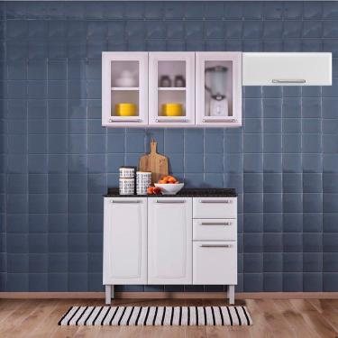 Imagem de Cozinha Itatiaia Luce 7 Portas com Balcão 2 Gavetas Branco e Armários Aéreos 3 Vidros Brancos