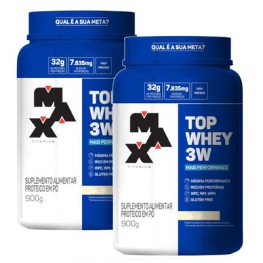 Imagem de Kit 2X Top Whey Protein 3W Performance Baunilha 900G Max Titanium