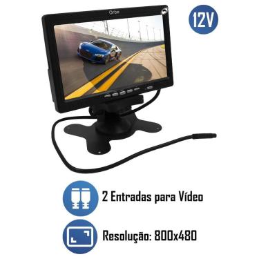 Imagem de Monitor Tela Painel 7 Polegadas Orbe 2 Entradas Vídeo 12V