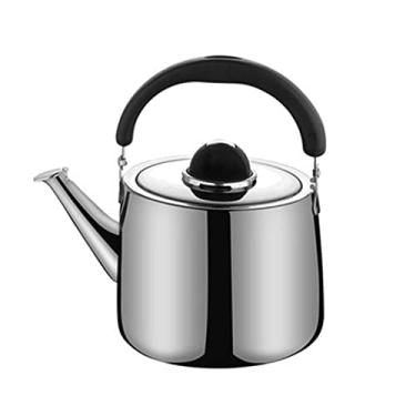 Imagem de Chaleira de acampamento aquática para fogão a gás, chaleira chaleiras, dispensadores de água quente, pequeno, grande, engrossar bip ao ar livre após ferver alta capacidade (prata, 4 litros)