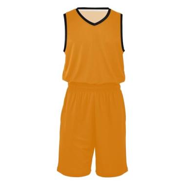 Imagem de Conjunto de uniforme de basquete masculino leve e shorts de basquete roupas hip hop para festa, Laranja escuro, G