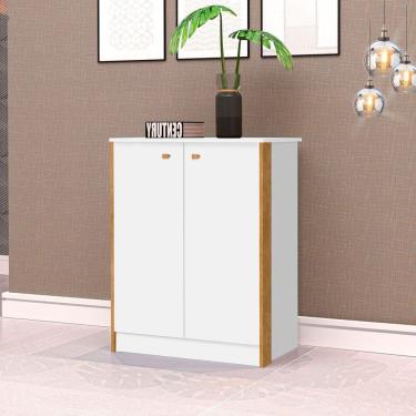 Imagem de Armário para Escritório Baixo 2 Portas Office J&A Móveis Branco/Marrom