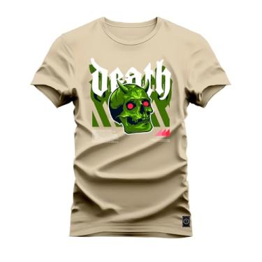 Imagem de Camiseta Agodão T-Shirt Unissex Premium Macia Estampada Cavera Drt Bege P