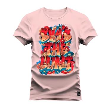 Imagem de Camiseta Plus Size T-Shirt 100% Algodão Estampada Durável Sky the Limit Rosa G2