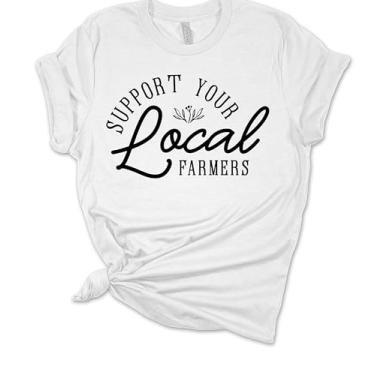 Imagem de Camiseta feminina de manga curta com texto "Support Your Local Farmers", Branco, 5G