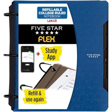 Imagem de Five Star Caderno flexível recarregável + aplicativo de estudo, papel pautado universitário, anéis TechLock de 2,5 cm, bolsos, abas e divisórias, capacidade para 200 folhas, azul pacífico (29328AD2)