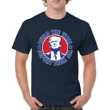 Imagem de Camiseta masculina Donald Trump 2024 Build The Wall Deport Them All MAGA America First FJB Republican President 47, Azul marinho, XXG