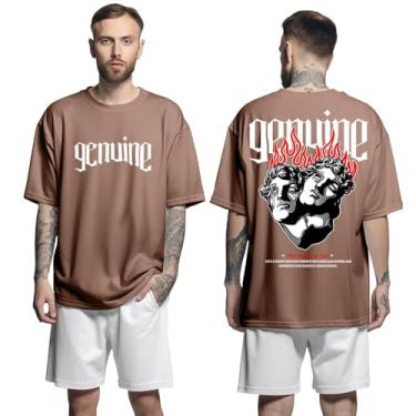 Imagem de Camisa Camiseta Oversized Streetwear Genuine Grit Masculina Larga 100% Algodão 30.1 The Duality of Life - Marrom - GG