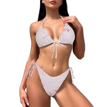 Imagem de Biquíni feminino sexy frente única com alças e bojo acolchoado para mulheres push up, Branco, G