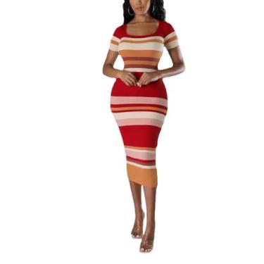 Imagem de YSINTL Vestido feminino fashion sexy esportivo vitalidade slim gola V curto sem mangas plissado, 4454/vermelho, G