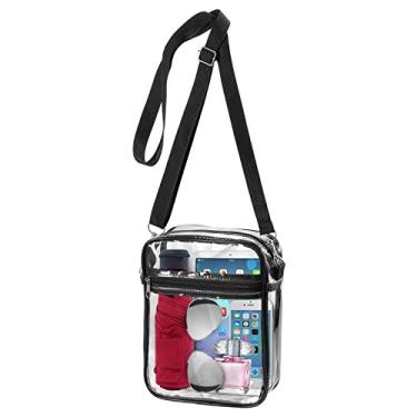 Imagem de WJCD Bolsa transparente aprovada para estádios de PVC Concerto Bolsa transparente transversal transparente para mulheres, com bolso frontal, Preto, G
