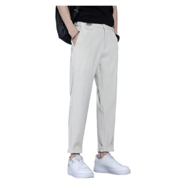 Imagem de Calça social masculina drapeada de seda gelo longa calça terno calça fina cintura elástica golfe bolso vestido, Bege, 3G