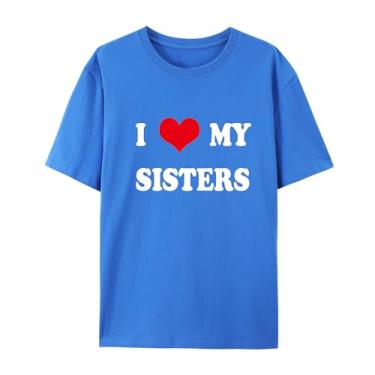 Imagem de Camiseta de manga curta unissex I Love My Sisters - Camiseta combinando para a família, Azul, GG
