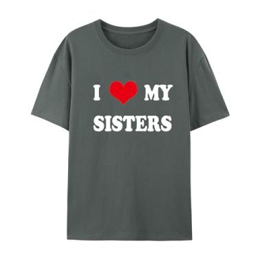Imagem de Camiseta de manga curta unissex I Love My Sisters - Camiseta combinando para a família, Carvão, M