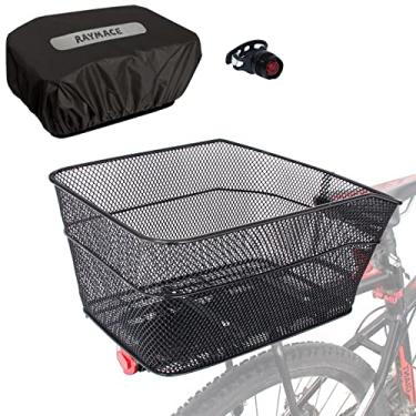 Imagem de RAYMACE Cesta de bicicleta traseira com capa à prova d'água, suporte de cesta de armazenamento para bagageiro de bicicleta para trás sob o assento (capa preta)