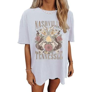 Imagem de Camiseta feminina Nashville Music City Camiseta feminina Country Music Camiseta de banda de rock vintage camisetas gráficas de asas de guitarra, Branco 2, P