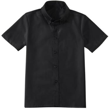 Imagem de Camisa masculina de manga curta com botões de verão lisa para meninos tamanho 2-20 anos, Preto, 5