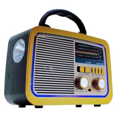 Imagem de Rádio AM FM Retrô Vintage Portátil Bluetooth Bateria Recarregável Bivolt 110v 220v A-3188 Antigo a Tomada e Pilha com Lanterna Univerza (Preto)