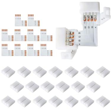Imagem de 20 pacotes de conectores LED de 4 pinos JACKYLED em forma de L com 22 clipes de 10 mm para fitas de luzes - 10 mm, 4 pinos