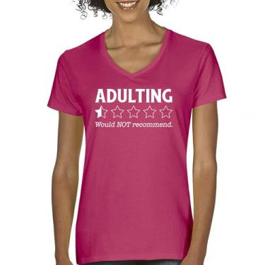 Imagem de Adulting Would Not recommend Camiseta feminina com gola em V Funny Adult Life is Hard Review Humor Parenting 18th Birthday Gen X Tee, Rosa choque, M