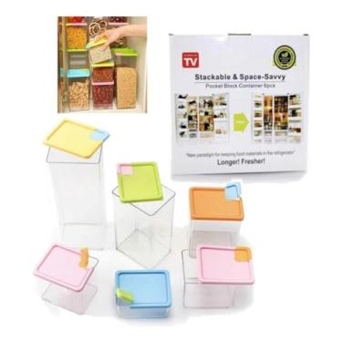 Imagem de Top Rio - Kit 6 Potes Acrílicos com Tampa Hermético Porta Alimentos Mantimentos Armário Cozinha Empilhável Organizador 200ML a 1230ML