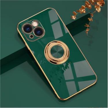 Imagem de Capa de telefone de silicone macio folheado magnético para iPhone 12 13 Mini 14 15 Pro XS Max X XR Plus Capa macia com suporte de anel de um corpo, verde escuro, 5.4 para iPhone12 mini