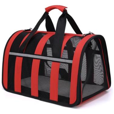 Imagem de Bolsa Transporte Gato Cachorro Cães Pet Avião Viagem Passeio Carro Com Alça De Ombro E Tapete Interno (Vermelho, Até 10kg)