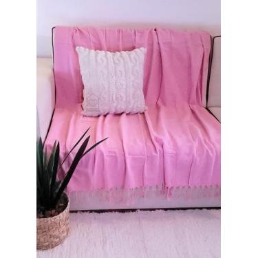 Imagem de Manta Xale Para Sofá / Cama 1,5X2,2M Rosa Chá Tear Artesanal - Entrefi