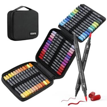 Imagem de Marcadores para livros de colorir para adultos da KEMYR: conjunto de 36 cores com pontas duplas, canetas finas e pinceladas, marcadores de arte à base de água para crianças, adultos, desenho, esboços