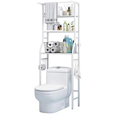 Imagem de Prateleira de armazenamento de vaso sanitário em pé com haste de suspensão, prateleira organizadora de banheiro, suporte de cosméticos, economiza espaço, para banheiro, lavanderia., Branco