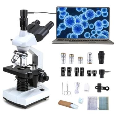 Imagem de Microscópios trinoculares compostos 40X-5000X trinocular para adultos, com câmera de 5.0 MP com lâminas de microscópio 30p, acessórios de microscópio, microscópios para escola, laboratório, educação