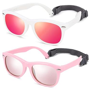 Imagem de Óculos de sol polarizados para bebês com alça - Óculos de sol infantis flexíveis inquebráveis para crianças de 0 a 24 meses, A6* (Branco/Vermelho Espelhado + Rosa/Rosa Espelhado) - Pacote com 2,