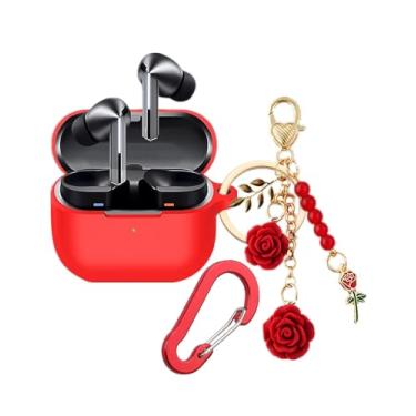 Imagem de Capa para Samsung Galaxy Buds 3 com chaveiro fofo, capa protetora de silicone à prova de choque compatível com Galaxy Buds 3 Pro, capa de carregamento para mulheres e meninas (vermelha)