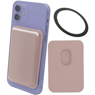 Imagem de Meroqeel Compatível com carteira MagSafe, carteira magnética para iPhone 15/14/13/12 Pro Max/Pro/Plus/Mini, capa de celular de couro com cartão de crédito magnético forte - cinza e rosa