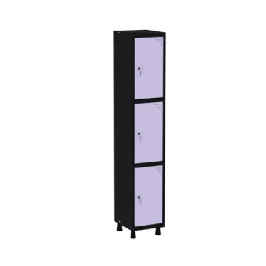 Imagem de Roupeiro em Aço Mt 1v 3 Portas - Fechadura Preto/Lilás