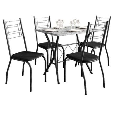 Imagem de Mesa De Jantar Bruna 100x60 Cm Com Granito Ocre Itabira Com 4 Cadeiras 063 Preto - Artefamol