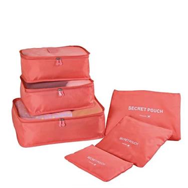Imagem de Conjunto de 6 peças organizador de viagens bolsas de armazenamento mala conjunto de embalagem estojos de armazenamento portátil organizador de bagagem (Melancia vermelha)