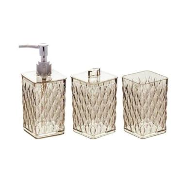 Imagem de Kit Suporte Escova Dental Porta Cotonete Saboneteira Bancada Ambar - Genérico