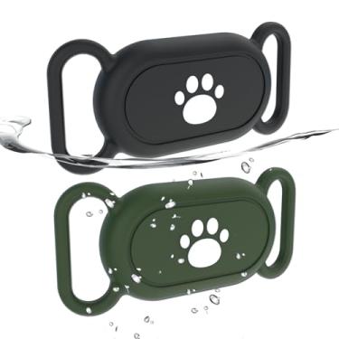 Imagem de Pacote com 2 suportes de coleira de cachorro à prova d'água compatível com Samsung Galaxy SmartTag2, suporte de silicone para rastreador GPS para Smart Tag2, capa antiperda de coleira Tag2 pata (preto