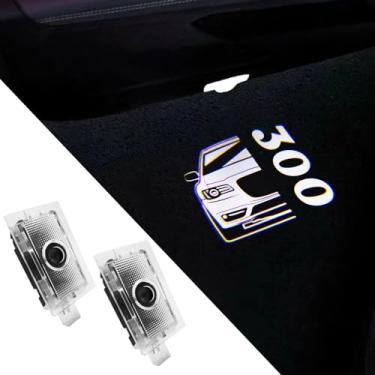 Imagem de BuJinZeTui 2 peças de luzes LED para projetor de porta de carro compatíveis com 300 300C 300S 2005-presente Ghost Shadow Light Laser Courtesy Step Lights Puddle Lamp Accessories (metade 300)