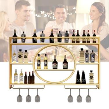 Imagem de Prateleira de metal para bar montada na parede com suporte para copo de vinho, prateleira de armazenamento de bebidas para cozinha, minibar para canto de parede, café, bar, decoração de vinho,