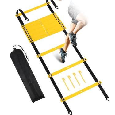 Imagem de Camkinger Escada de agilidade de degrau fixo, 20 m, 12 degraus, sem embaraço, equipamento de treinamento de velocidade e agilidade, escada com bolsa de transporte/estacas de solo para adultos, jovens