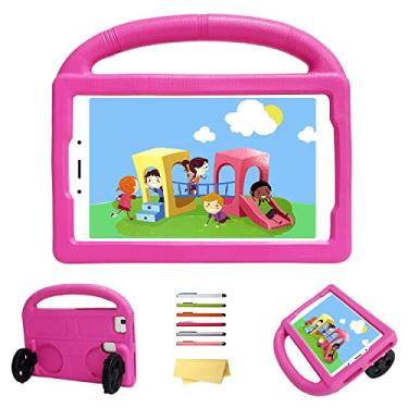Imagem de UUcovers Capa infantil para tablet Amazon Kindle Fire HD 8 (8ª/7ª/6ª geração, 2018/2017/2016) 20,3 cm com alça dobrável de silicone à prova de choque, espuma vinílica acetinada, capa leve e fina, rosa